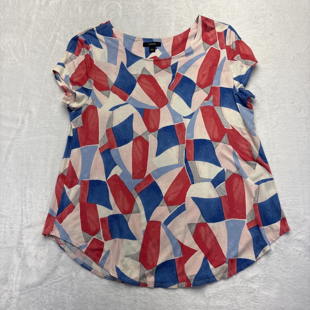Alfani Shirt Womens Large Red White Blue Geometric Print